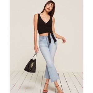 Reformation Ace Top Black Ribbed Wrap Camisole Size S